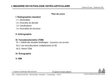 L'IMAGERIE EN PATHOLOGIE OSTÉO-ARTICULAIRE - Faculté de ...
