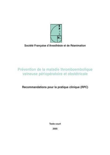 Prévention de la maladie thromboembolique veineuse - Sfar