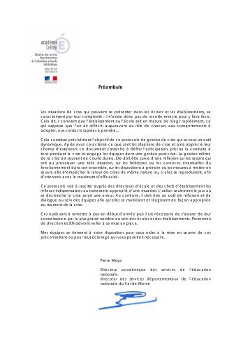 Protocole de gestion de crise premier degré - Inspection ...