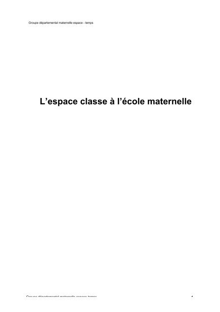 L'espace classe à l'école maternelle - m@ternelle 94