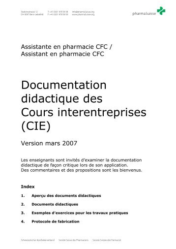 Documentation didactique des Cours interentreprises - pharmaSuisse