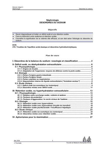 Néphrologie DESORDRES DU SODIUM I - Faculté de médecine de ...