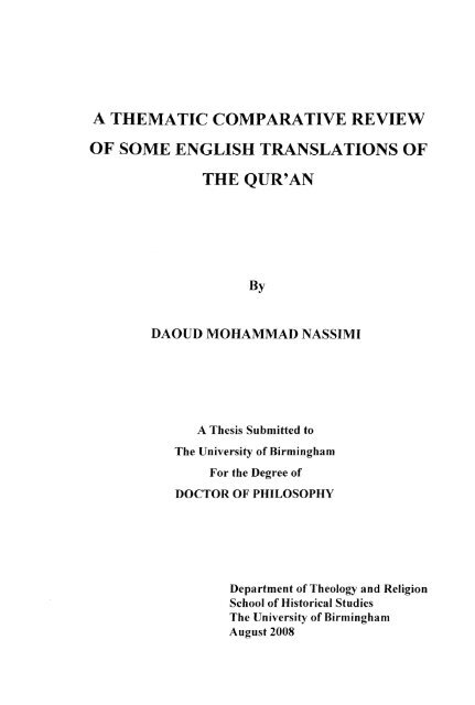 A thematic comparative review of some English translations of the ...