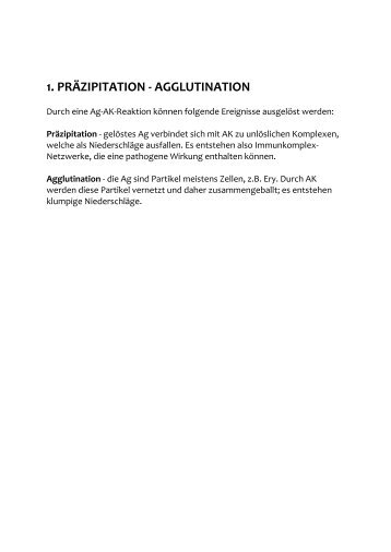 1. PRÄZIPITATION - AGGLUTINATION - Med-Forum