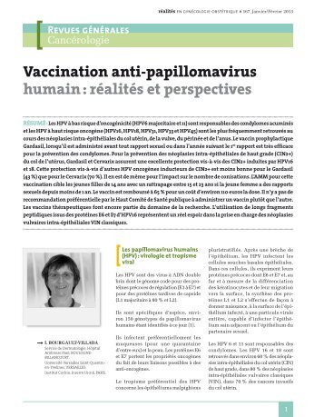 Vaccination anti-papillomavirus humain : réalités et perspectives