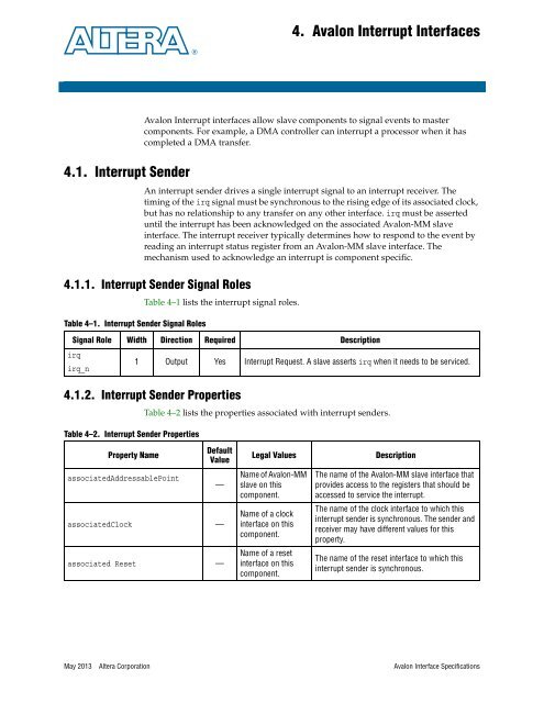 Avalon Interface Specifications (PDF) - Altera