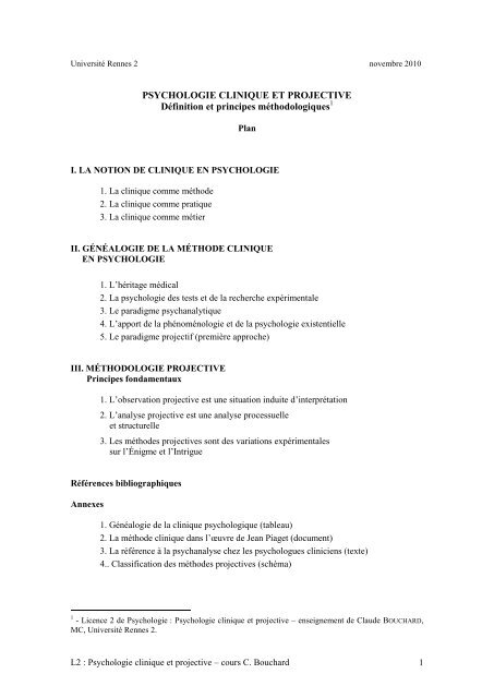 Psychologie Clinique Et Projective Cours L2 Poly 2011 Pdf