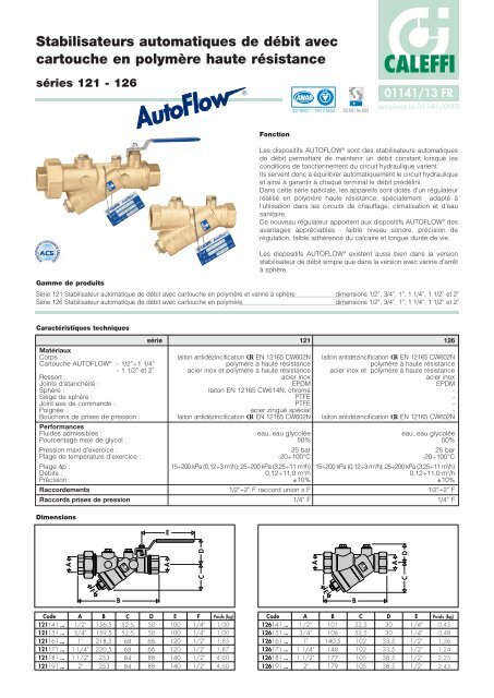 Stabilisateurs automatiques de débit avec cartouche en ... - Caleffi