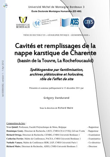 Cavités et remplissages de la nappe karstique de Charente (bassin ...