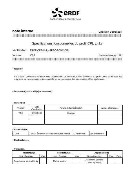 Spécifications fonctionnelles du profil CPL Linky - ERDF