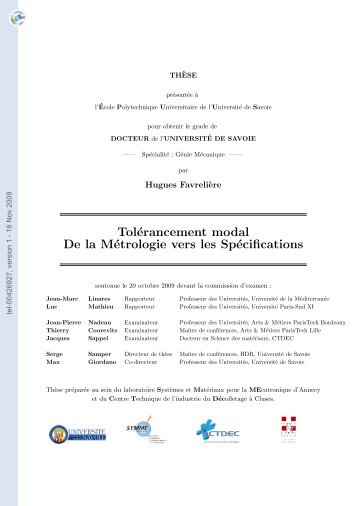 Tolérancement Modal: De la Métrologie vers les Spécifications