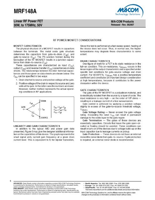 MRF148A Datasheet M/A-Com Technology Solutions