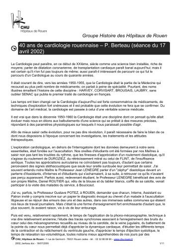 40 ans de cardiologie rouennaise – P. Berteau ... - CHU de Rouen