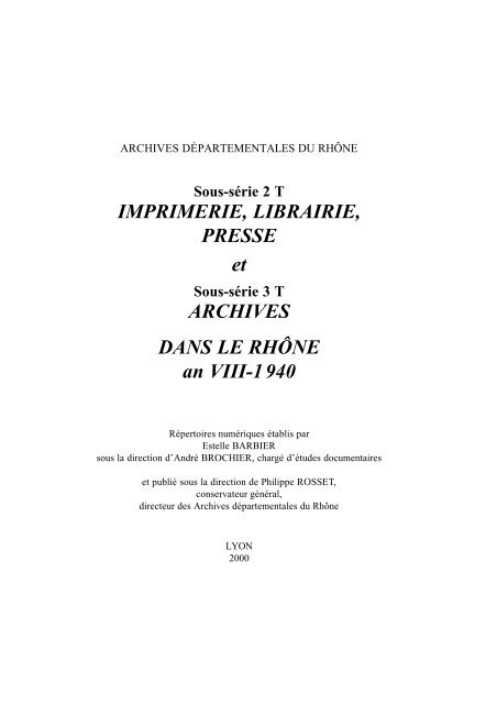 Imprimerie. Presse. Librairie. Archives - Mnesys
