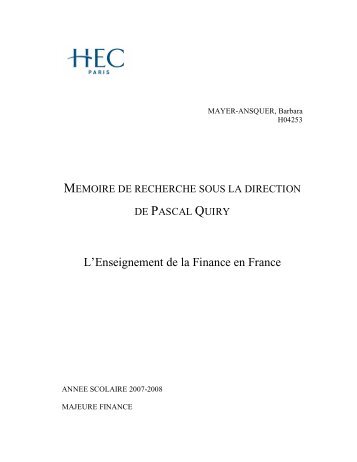 L'Enseignement de la Finance en France - Vernimmen.net