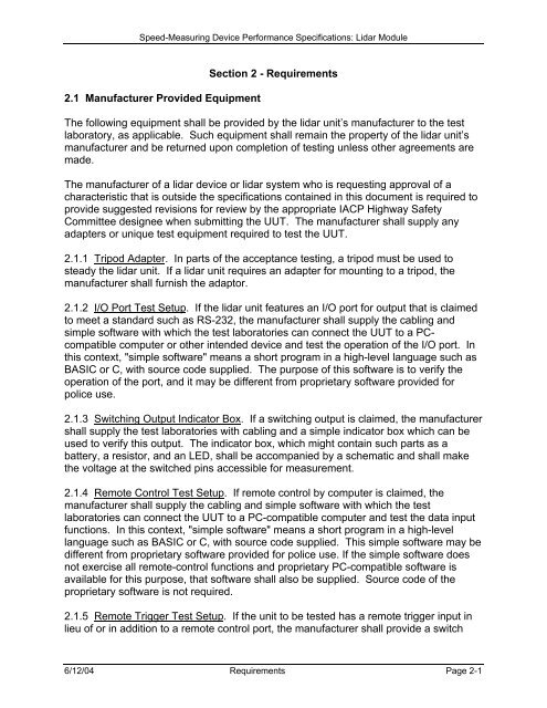 Speed-Measuring Device Performance Specifications: Lidar Module