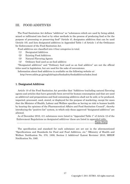 III FOOD ADDITIVES The