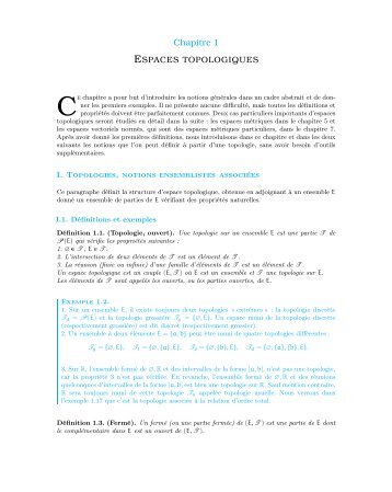 Chapitre 1 ESPACES TOPOLOGIQUES - Pearson