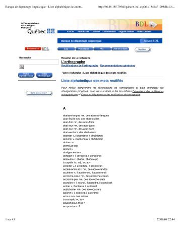 Banque de dépannage linguistique - Liste alphabétique des ... - UQAC