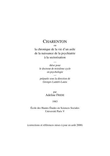 CHARENTON - Histoire de la psychiatrie en France