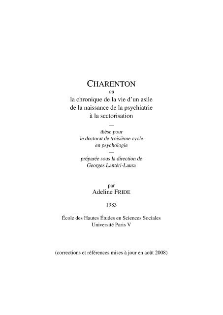 CHARENTON - Histoire de la psychiatrie en France