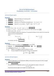 Brevet de Mathématiques Pondichéry, avril 2011 : Correction - Math93