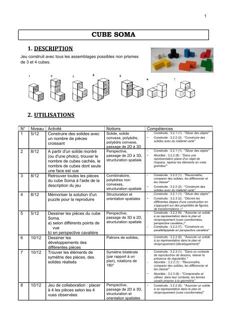 Activités avec le cube Soma - Jeux mathématiques à Bruxelles