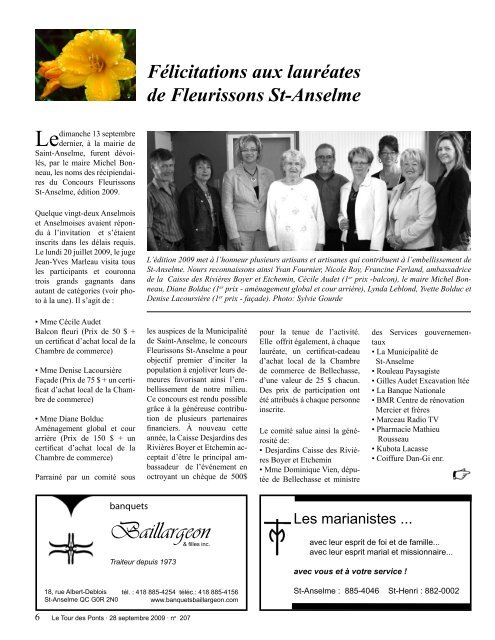 Le comité Fleurissons Saint-Anselme a couronné les récipiendaires ...