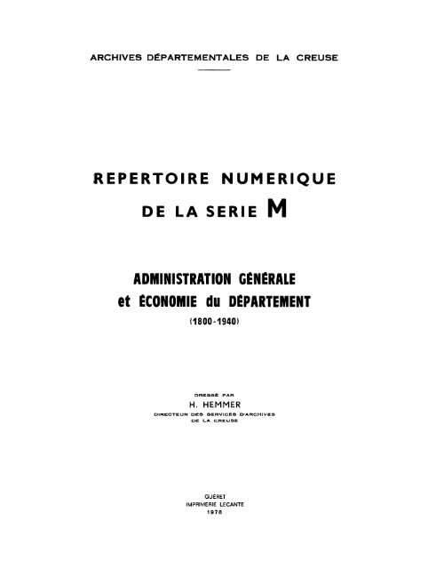 Série M - Archives départementales de la Creuse - Conseil Général ...
