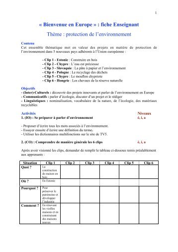 « Bienvenue en Europe » : fiche Enseignant Thème : protection de l ...