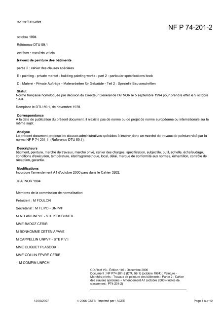 DTU 59.1 Travaux de peinture cahier des clauses - Perfectino ...