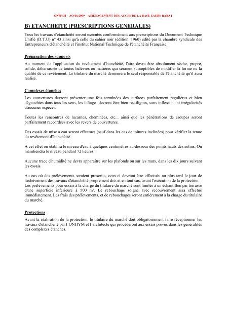 cahier des prescriptions speciales - Office National des ...