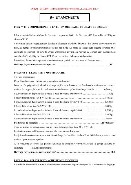 cahier des prescriptions speciales - Office National des ...