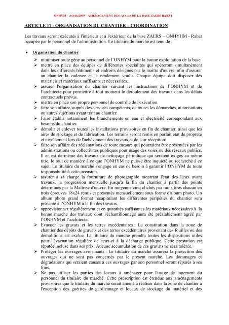 cahier des prescriptions speciales - Office National des ...