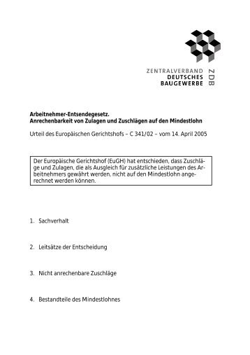 Arbeitnehmer-Entsendegesetz. Anrechenbarkeit von Zulagen und ...