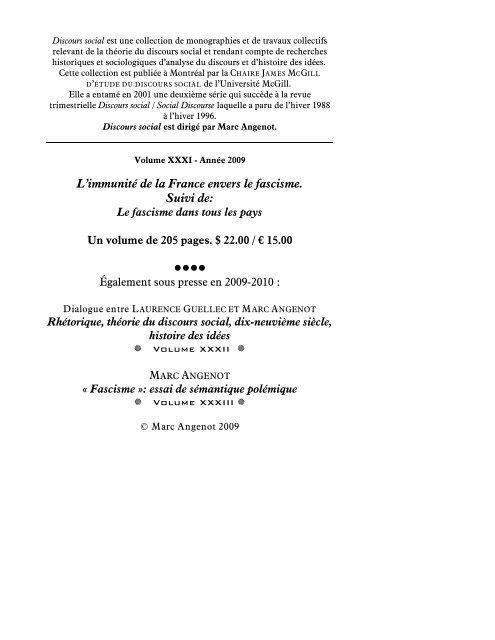 L'immunité de la France envers le fascisme: un demi ... - Marc Angenot