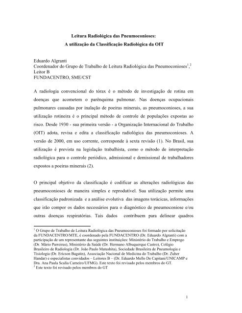 Leitura Radiológica das Pneumoconioses: A utilização da ...