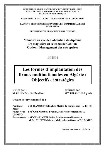 Les formes d'implantation des firmes multinationales en Algérie ...
