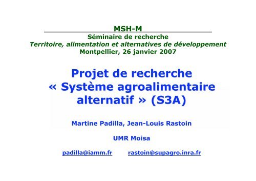 Projet de recherche « Système agroalimentaire alternatif » (S3A)