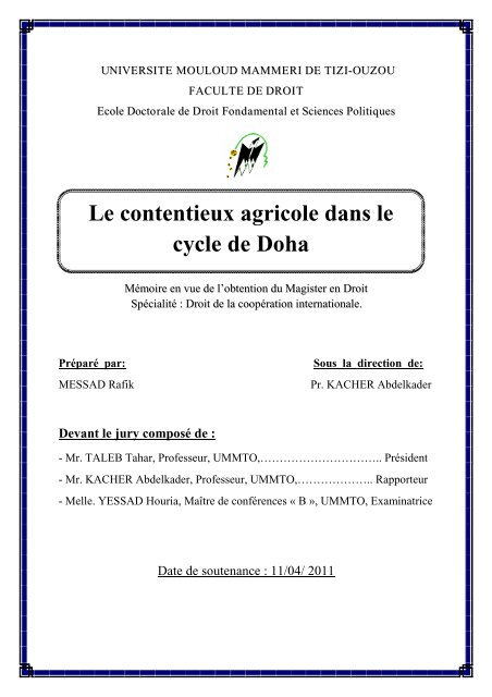 Page de garde  Université Mouloud Mammeri de Tizi Ouzou