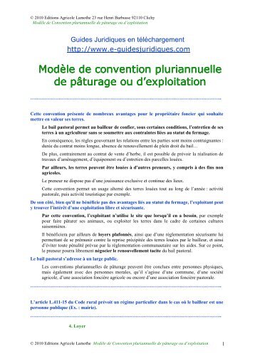 Modèle de convention pluriannuelle de pâturage ... - Editions Lamothe