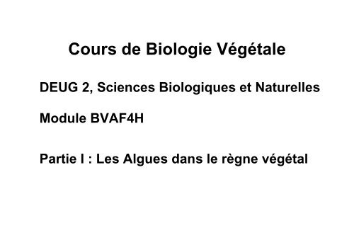 Cours De Biologie Vegetale