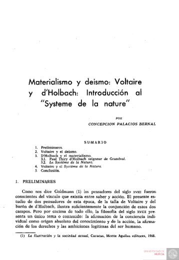 Materialismo y deismo. Voltaire y dHolbach. Introduccion al - Digitum