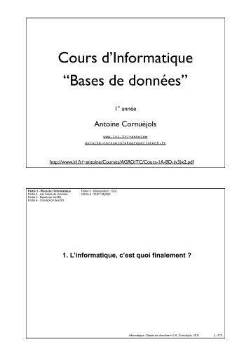 Cours d'Informatique “Bases de données” - LRI