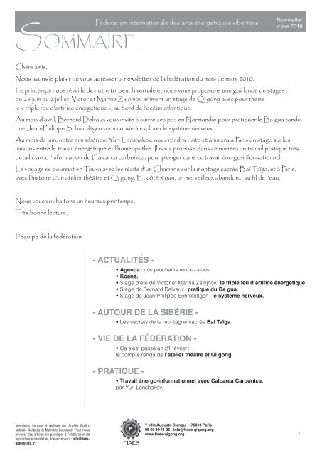 Newsletter mars 2010.pdf - Fédération Internationale des Arts ...