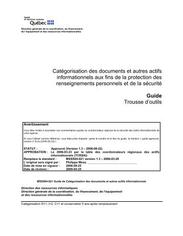 Catégorisation des documents et autres actifs informationnels aux ...