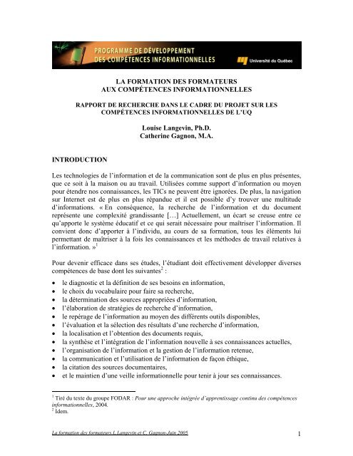 La Formation Des Formateurs Aux Competences Informationnelles