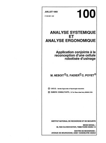 ANALYSE SYSTEMIQUE ET ANALYSE ERGONOMIQUE