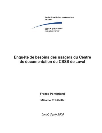 Enquête de besoins des usagers du Centre de documentation du ...