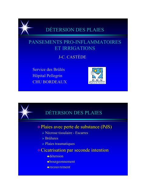 DÉTERSION DES PLAIES PANSEMENTS PRO-INFLAMMATOIRES ...